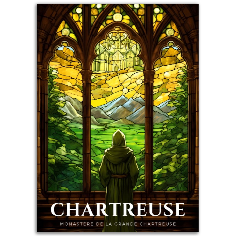 Affiche Grand Vitraux de La Chartreuse - Montagne - Grenoble - Monastère de la Grande Chartreuse - France - Poster - Illustration