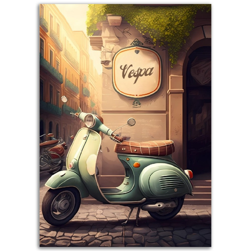 Affiche Scooter Vespa Rue d'Italie Vintage - France - Poster - Illustration