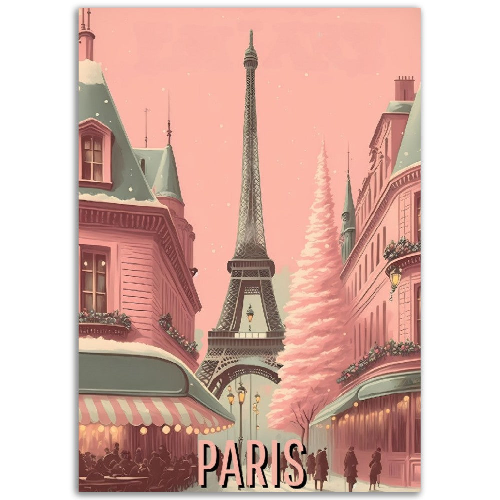 Affiche Vintage Paris en Rose - Tour Eiffel - France - Poster - Illustration