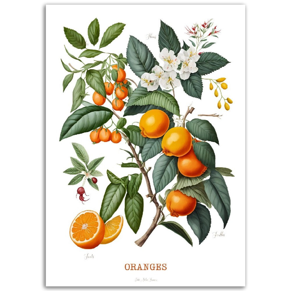 Illustration "Oranges" -  Plante ancienne - Botanic - Toute en couleurs  - Poster - Affiche Série Fruits