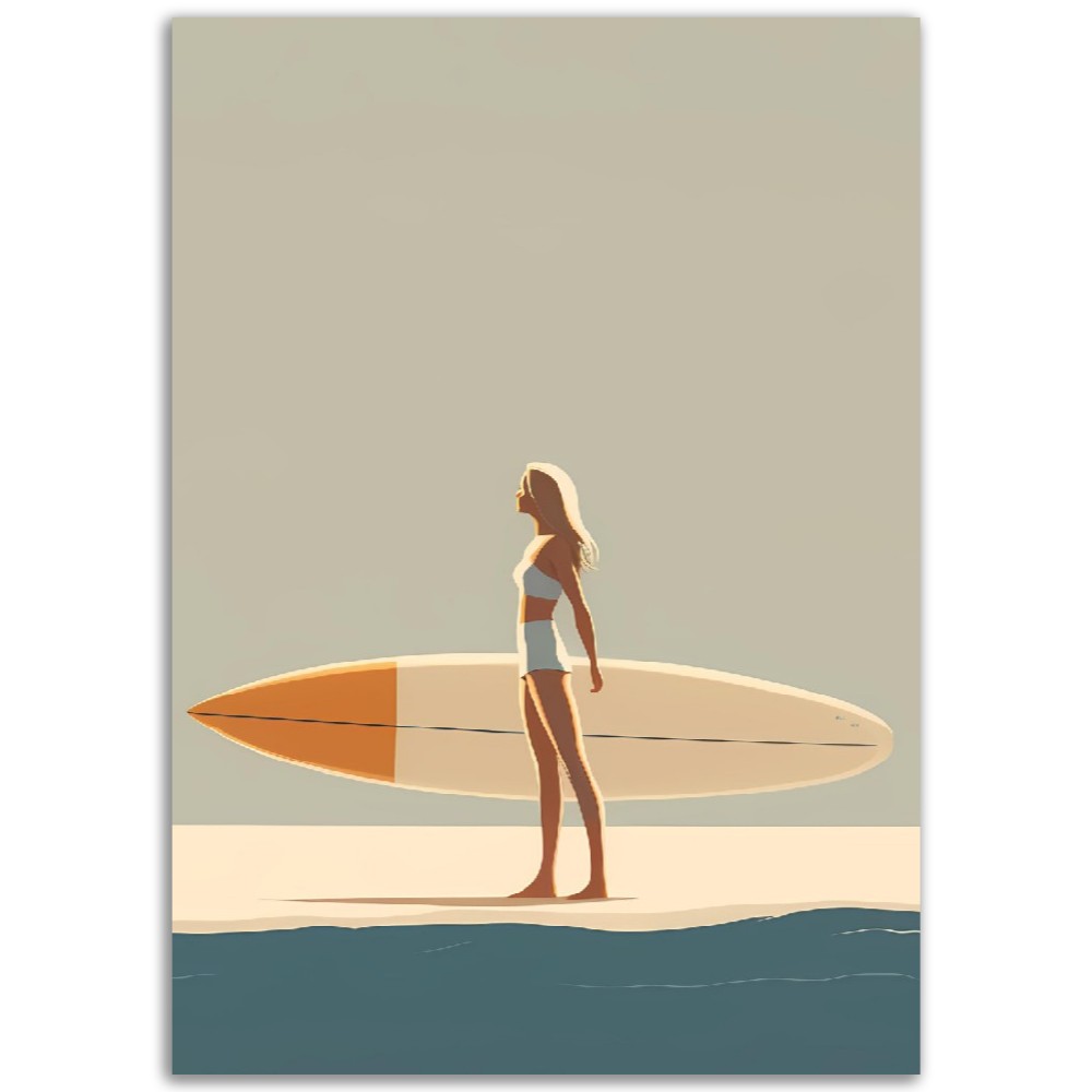 Illustration Minimaliste "La Surfeuse"- Femme - Surf - Biarritz - Bord de plage - France - Poster - Illustration