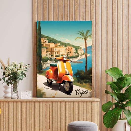 Affiche Vintage Scooter Vespa En Italie avec la mer