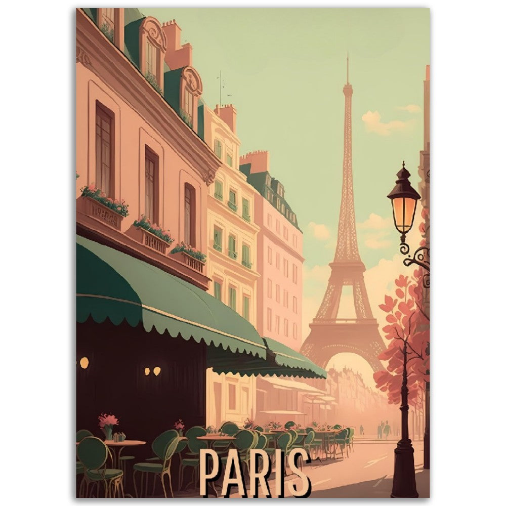 Affiche Vintage Paris en couleurs - Tour Eiffel - France - Poster - Illustration