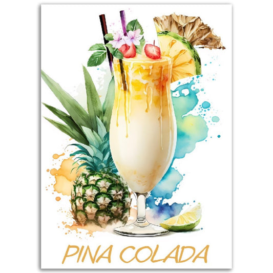 Affiche Pina Colada Cocktail - Toute en couleurs  - Poster - Illustration