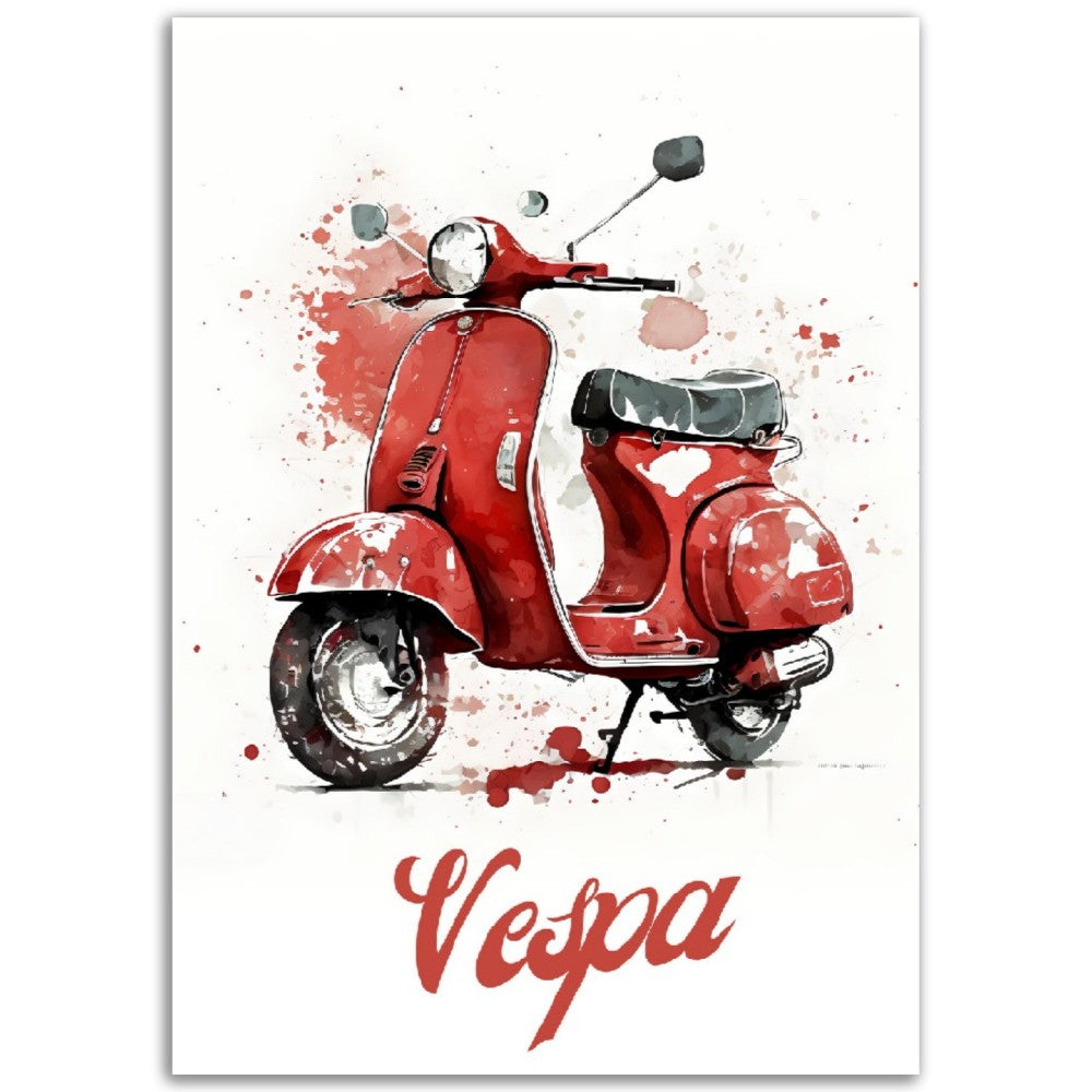 Affiche Scooter Vespa rouge - Vintage - France - Poster - Illustration