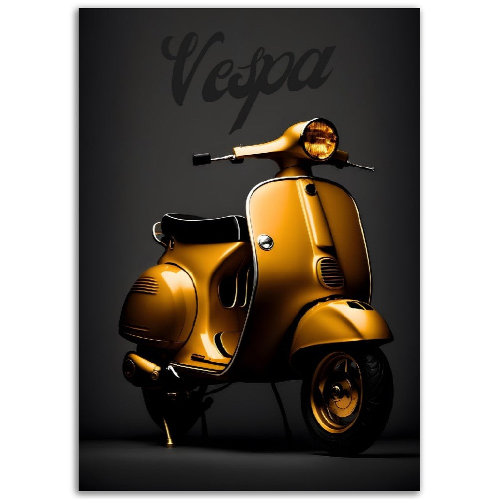 Affiche Scooter Vespa En Or - Noir & Or - Italie - Poster - Illustration