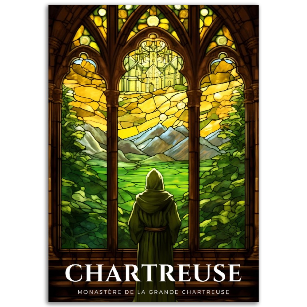 Affiche Grand Vitraux de La Chartreuse - Montagne - Grenoble - Monastère de la Grande Chartreuse - France - Poster - Illustration