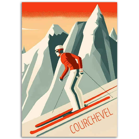 Affiche vintage le Ski à Courchevel - France -  Toute en couleurs - 30x40 cm - French Riviera - Poster - Illustration