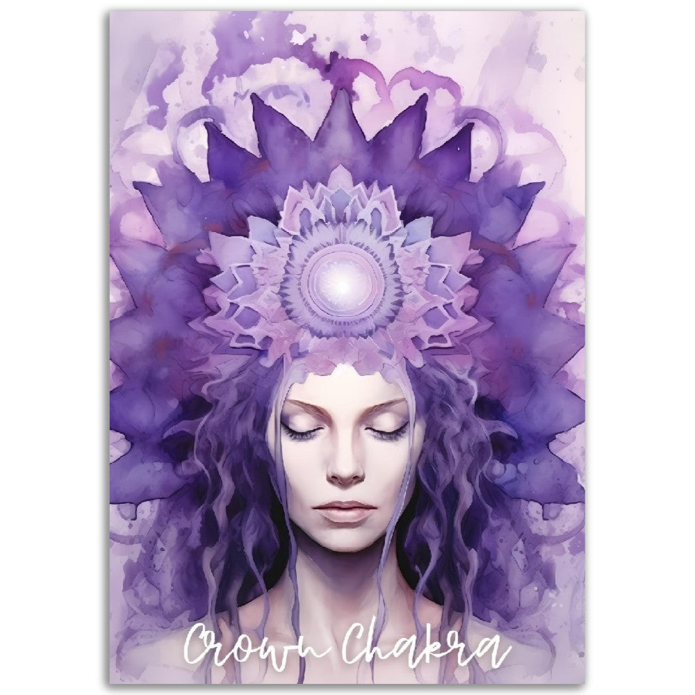 Purple Crown Chakra Poster | Spiritual Manifestation Chakras Mantras | Kundalini Yoga Wall Art | Chakra Collection