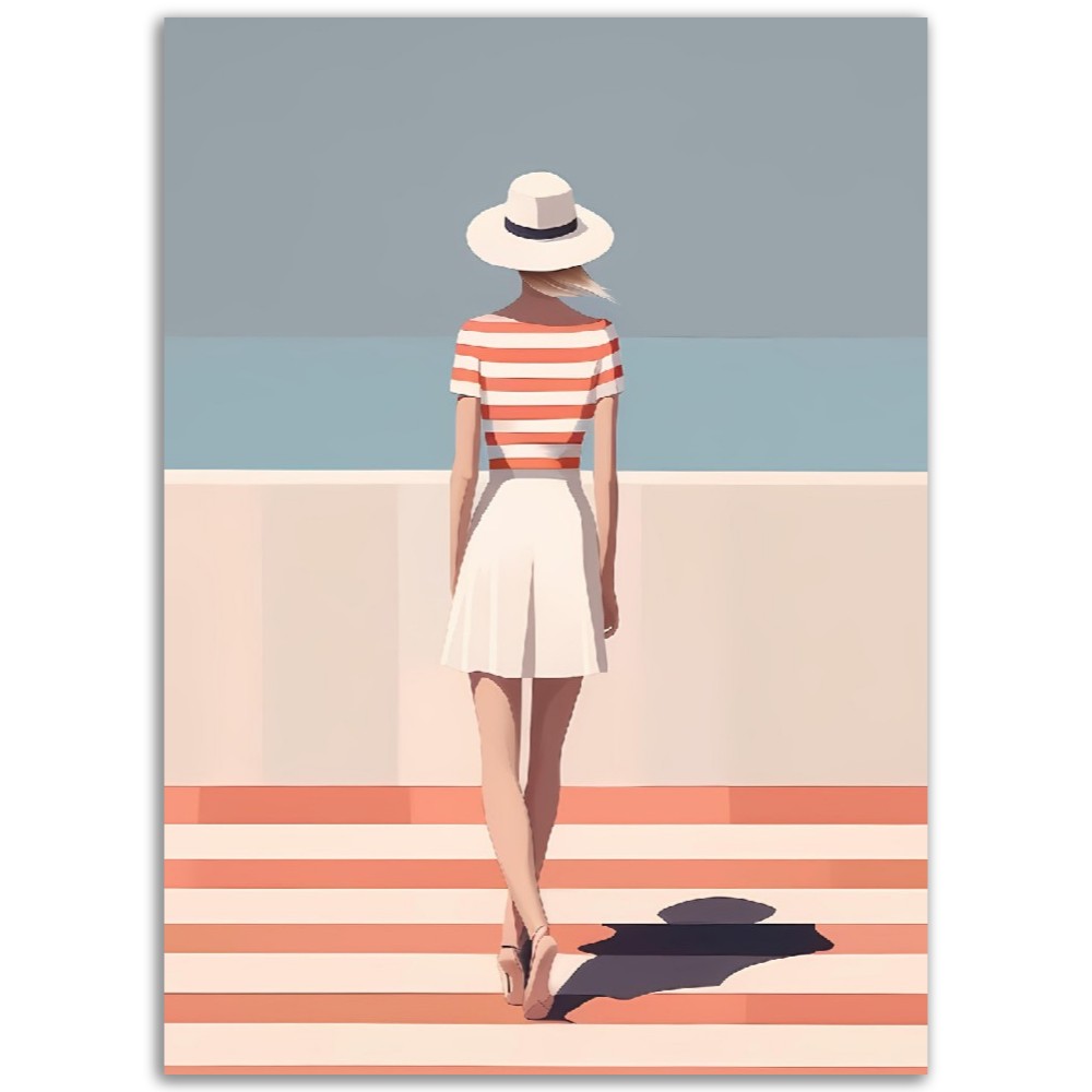 Illustration Minimaliste "La marinière"- Femme - Dame - Bord de mer - France - Poster - Illustration