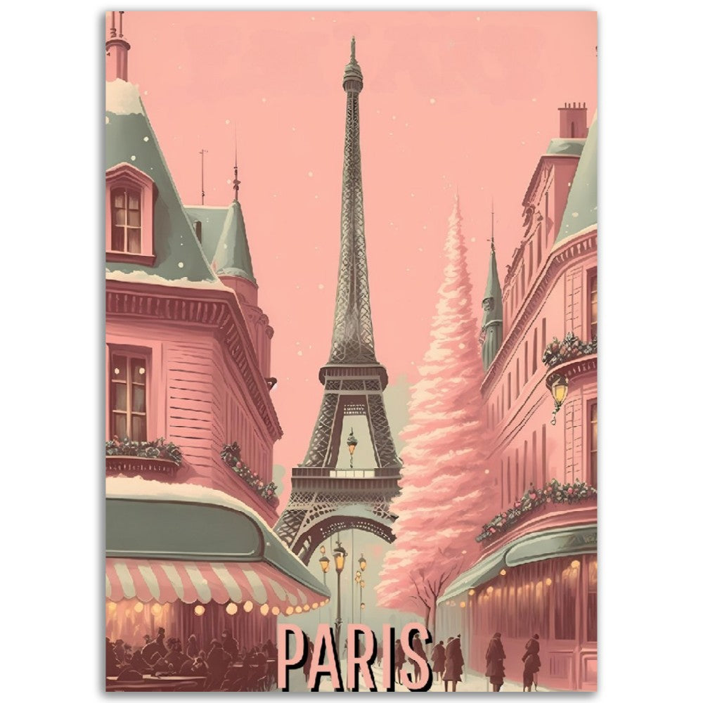 Affiche Vintage Paris en Rose - Tour Eiffel - France - Poster - Illustration