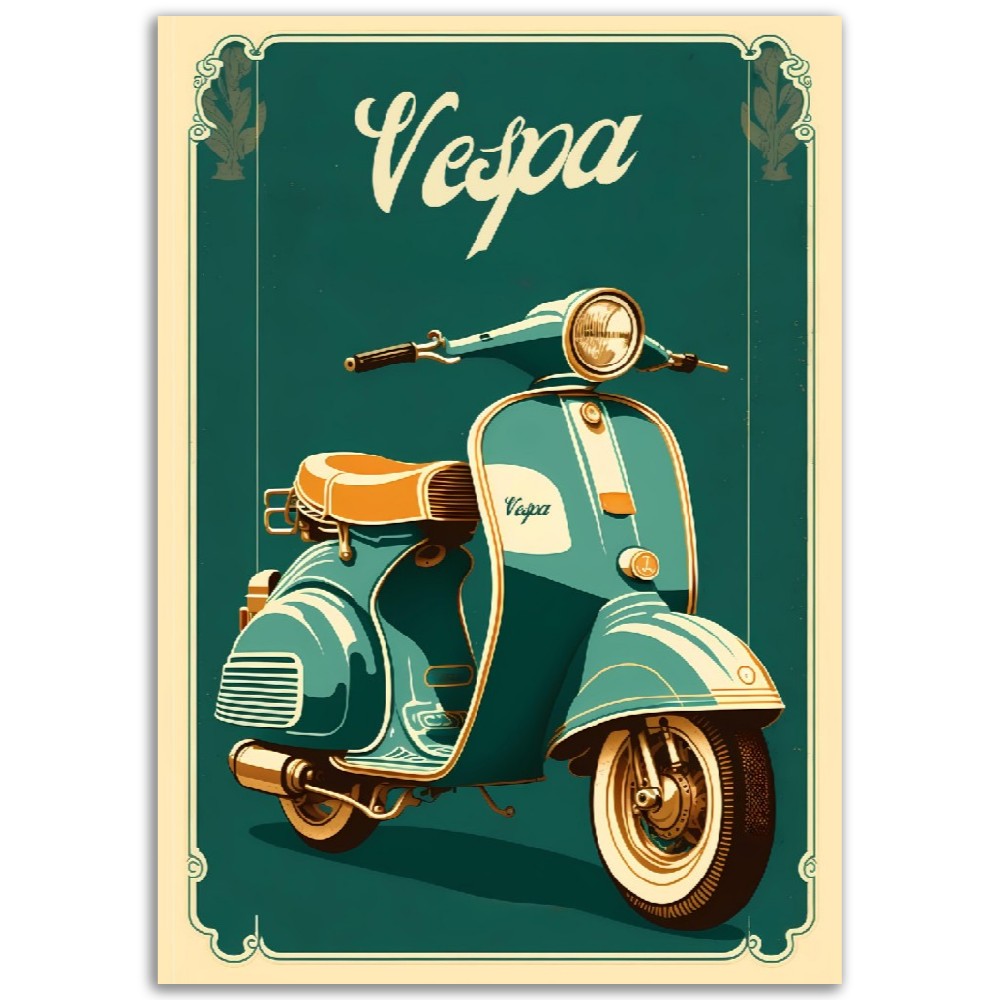 Affiche Vintage Scooter Vespa Bleu et Orange - Italie - Poster - Illustration