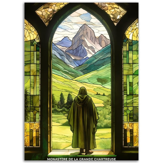 Affiche Vitraux de La Chartreuse - Montagne - Grenoble - Monastère de la Grande Chartreuse - France - Poster - Illustration