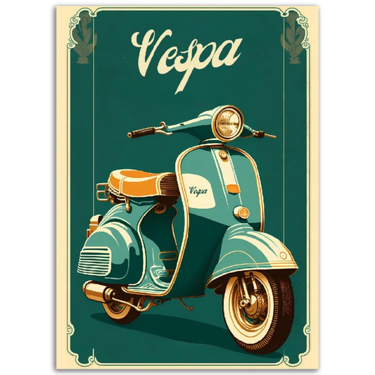 Affiche Vintage Scooter Vespa Bleu et Orange - Italie - Poster - Illustration