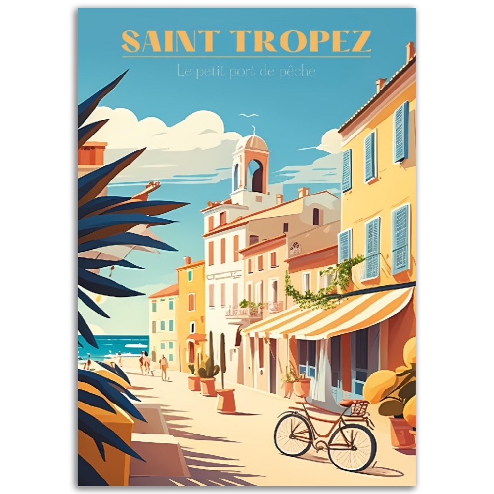 Affiche Saint Tropez - Le Petit Port de pêche - Le Village - French Riviera - France - Poster - Illustration