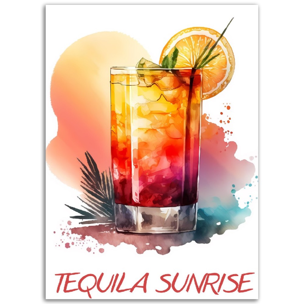 Affiche Tequila Sunrise Cocktail - Toute en couleurs  - Poster - Illustration