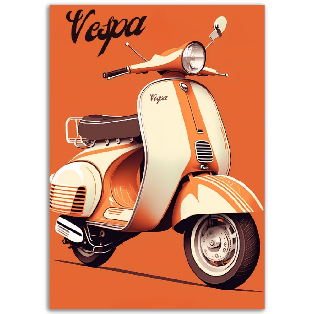 Affiche Scooter Vespa Orange - Orange Vintage - Italie - Poster - Illustration