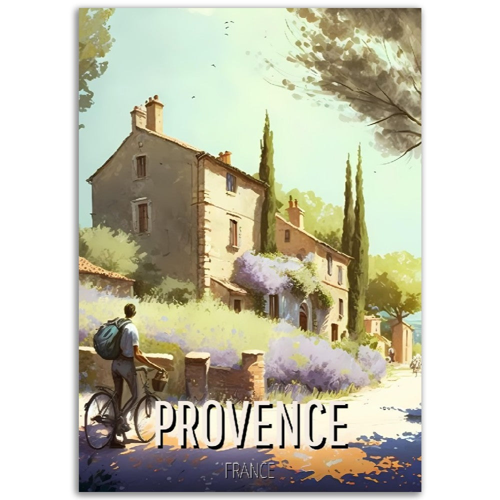 Affiche Provence - La Maison et le Cycliste - France - Poster - Illustration