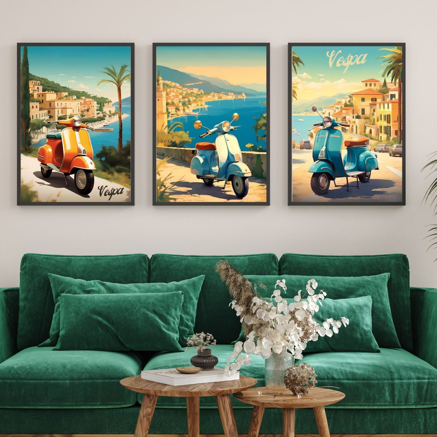 Affiche Vintage Scooter Vespa En Italie avec la mer