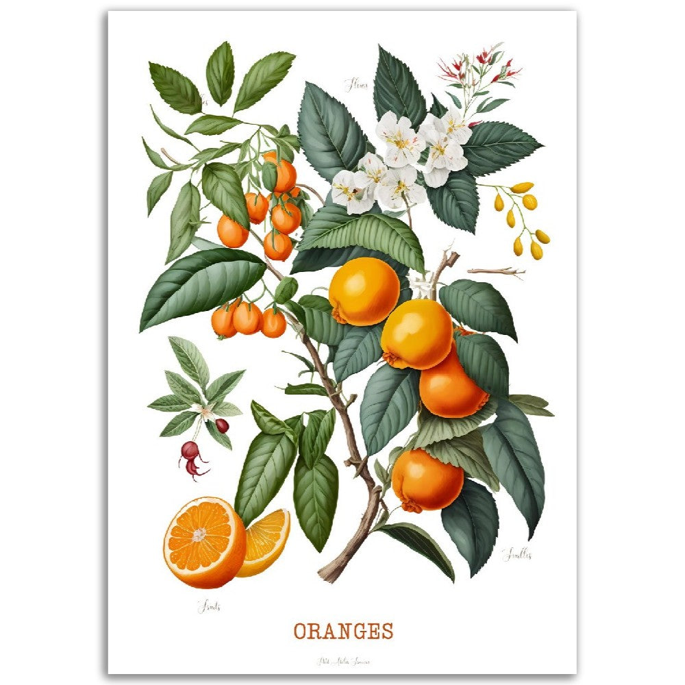 Illustration "Oranges" -  Plante ancienne - Botanic - Toute en couleurs  - Poster - Affiche Série Fruits