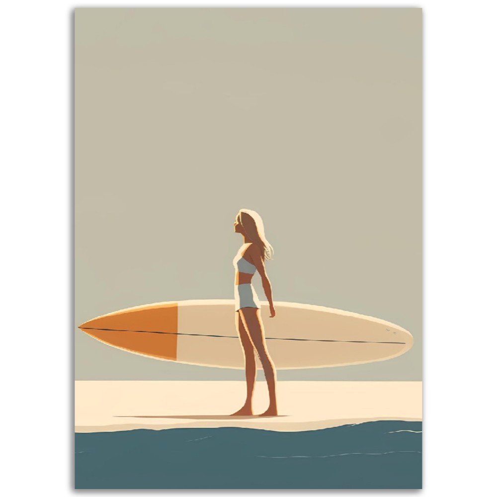 Illustration Minimaliste "La Surfeuse"- Femme - Surf - Biarritz - Bord de plage - France - Poster - Illustration