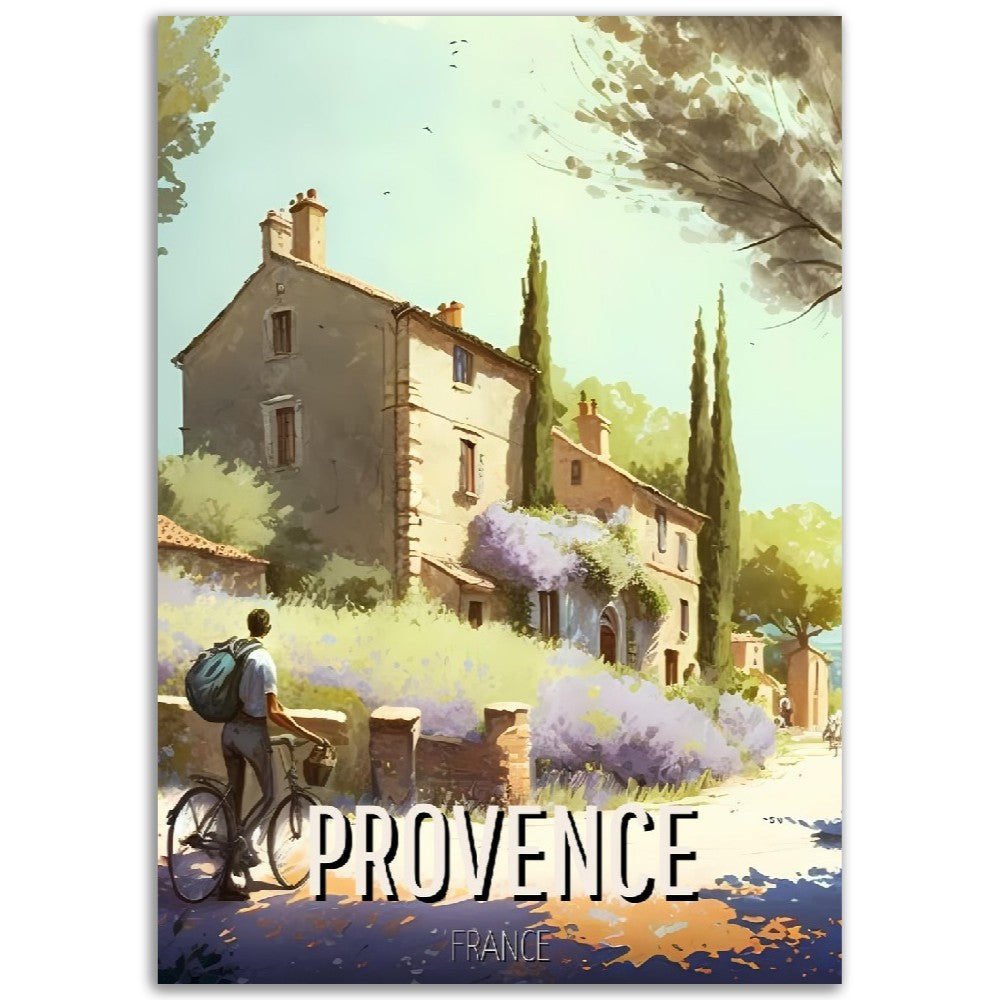 Affiche Provence - La Maison et le Cycliste - France - Poster - Illustration