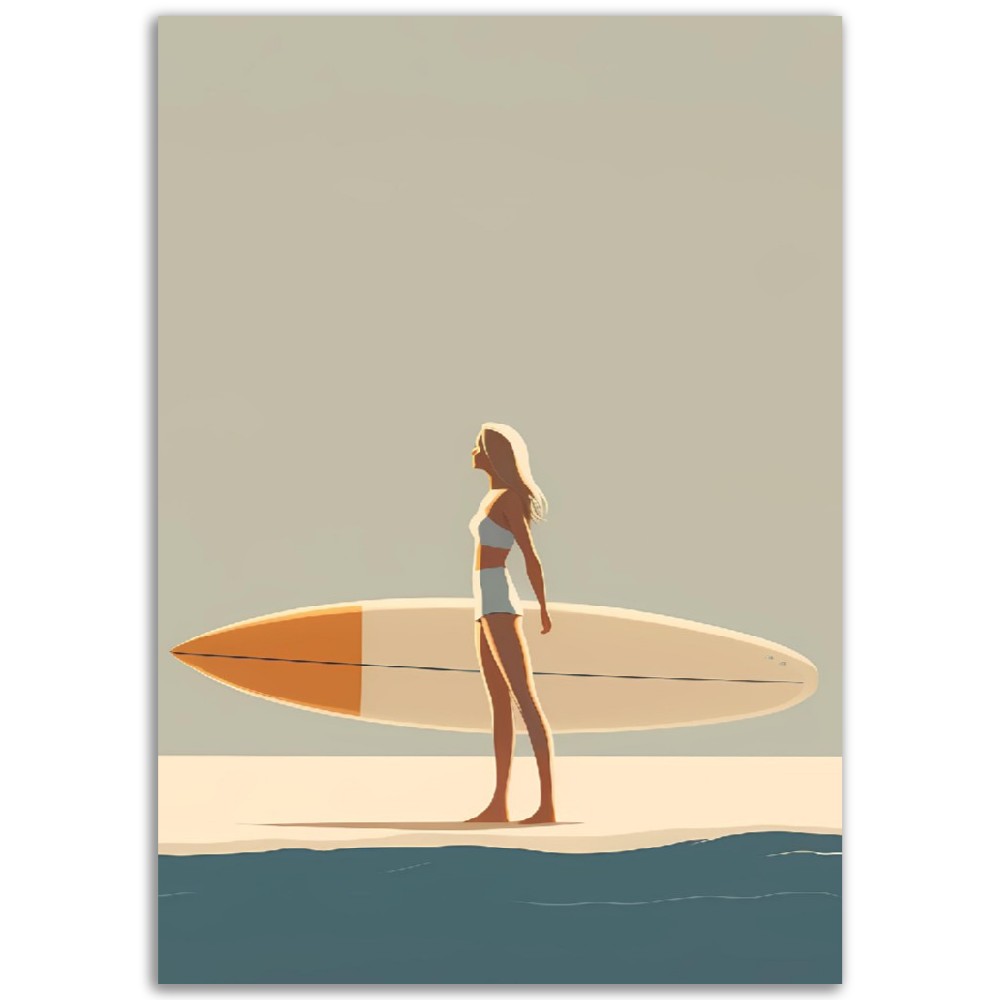 Illustration Minimaliste "La Surfeuse"- Femme - Surf - Biarritz - Bord de plage - France - Poster - Illustration