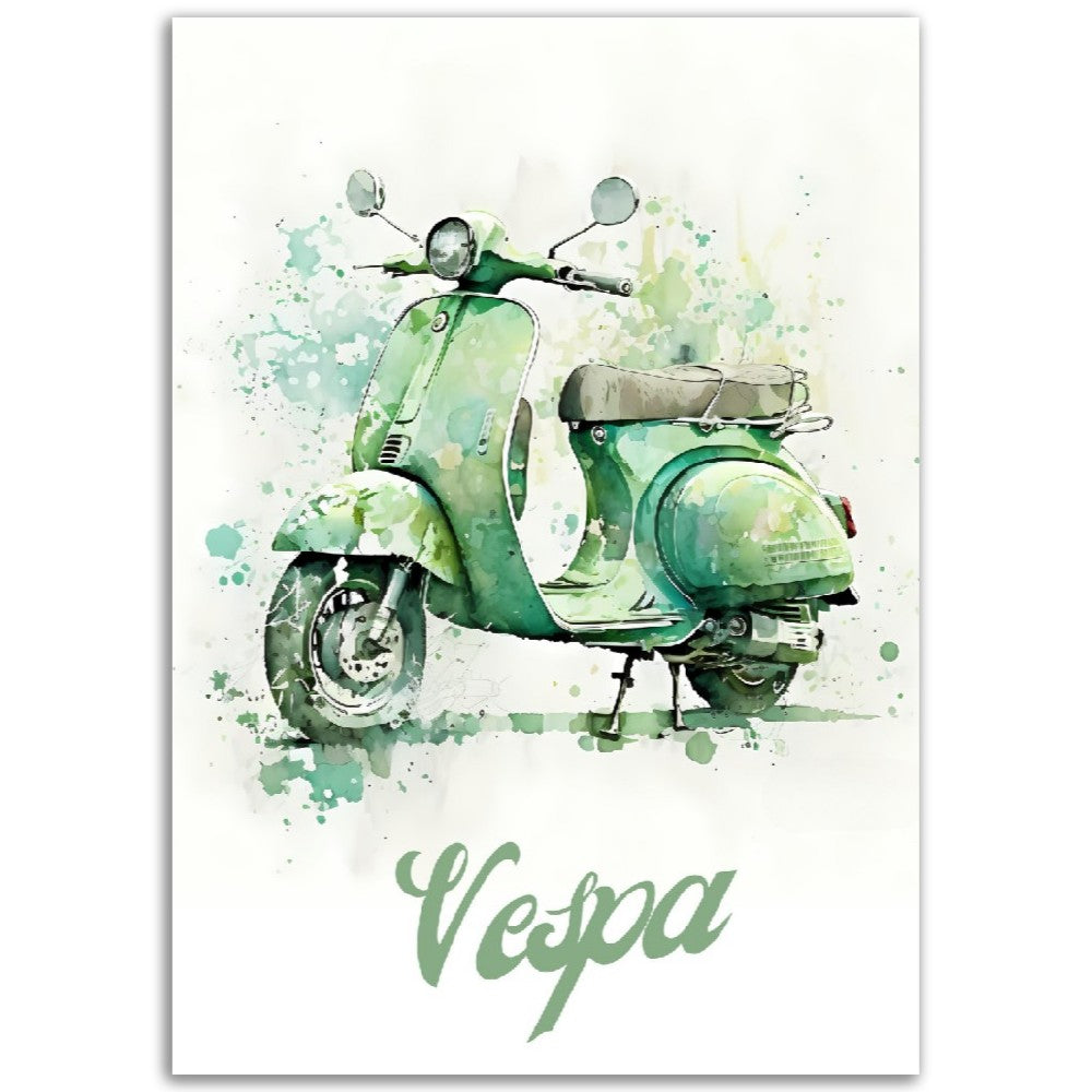 Affiche Scooter Vespa vert - Vintage - France - Poster - Illustration