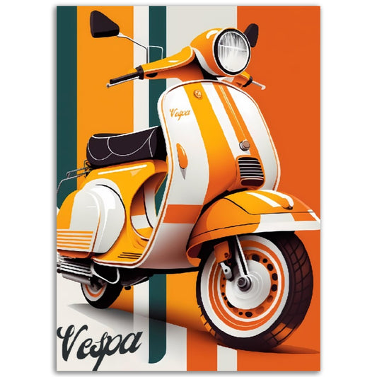 Affiche Scooter Vespa Orange - Orange et Jaune - Italie - Poster - Illustration