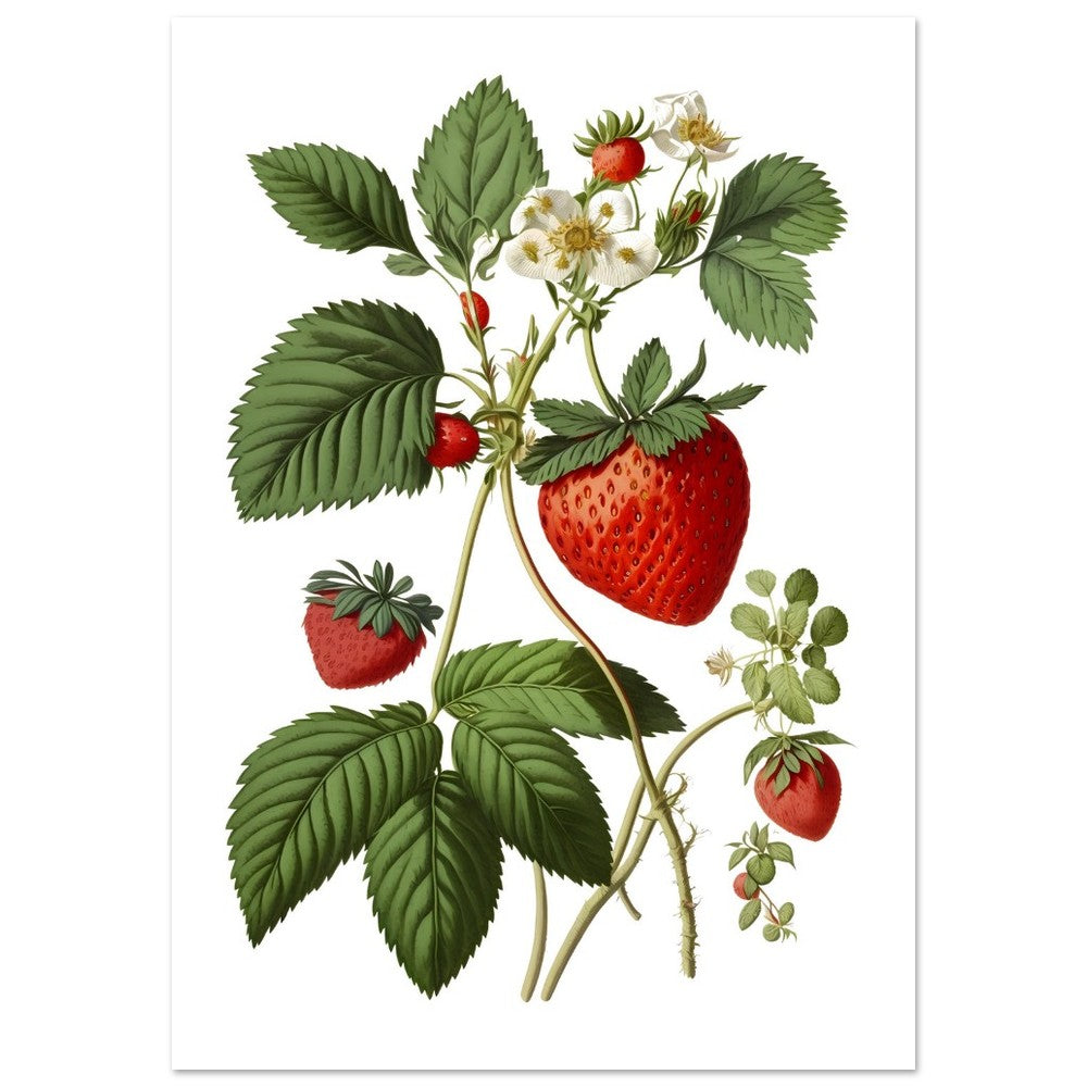 Illustration "Fraises" sans texte -  Plante ancienne - Botanic - Toute en couleurs  - Poster - Affiche Série Fruits