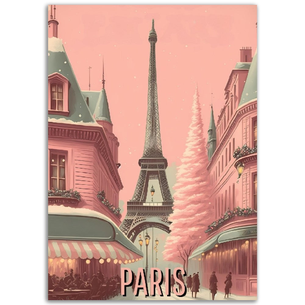 Affiche Vintage Paris en Rose - Tour Eiffel - France - Poster - Illustration