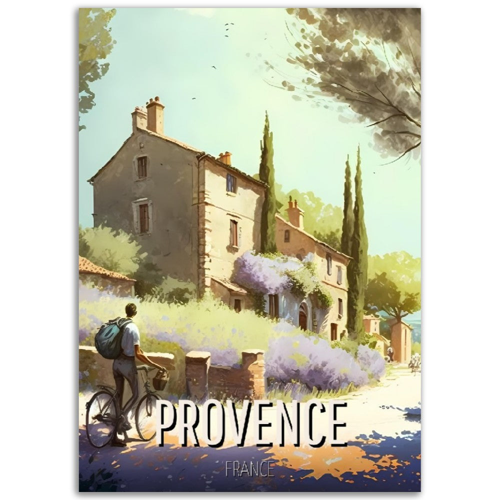 Affiche Provence - La Maison et le Cycliste - France - Poster - Illustration