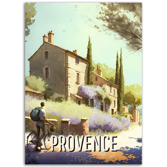 Affiche Provence - La Maison et le Cycliste - France - Poster - Illustration