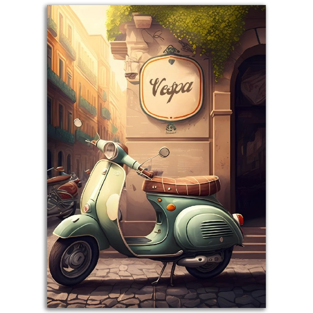 Affiche Scooter Vespa Rue d'Italie Vintage - France - Poster - Illustration