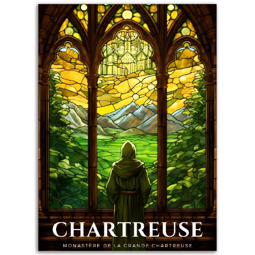 Affiche Grand Vitraux de La Chartreuse - Montagne - Grenoble - Monastère de la Grande Chartreuse - France - Poster - Illustration