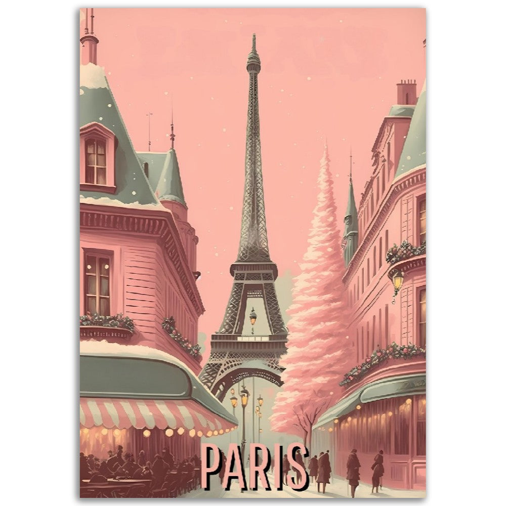 Affiche Vintage Paris en Rose - Tour Eiffel - France - Poster - Illustration