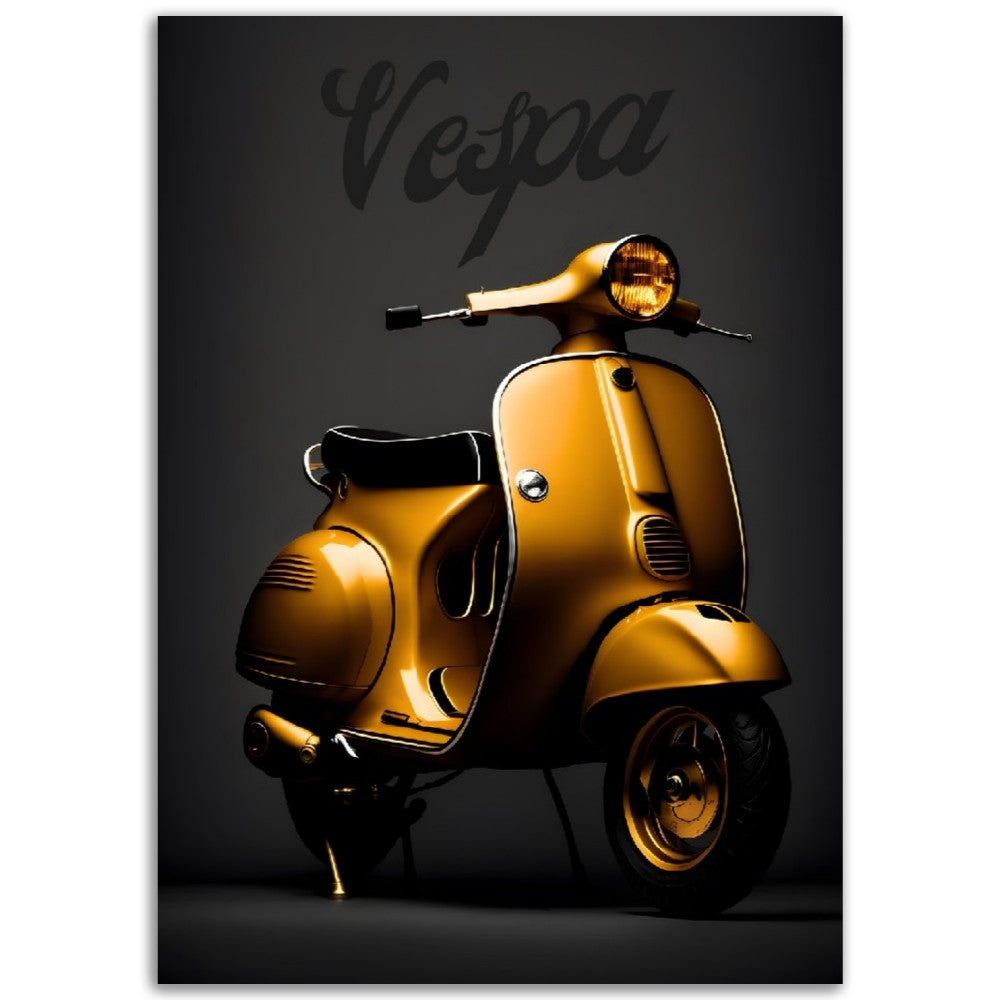 Affiche Scooter Vespa En Or - Noir & Or - Italie - Poster - Illustration