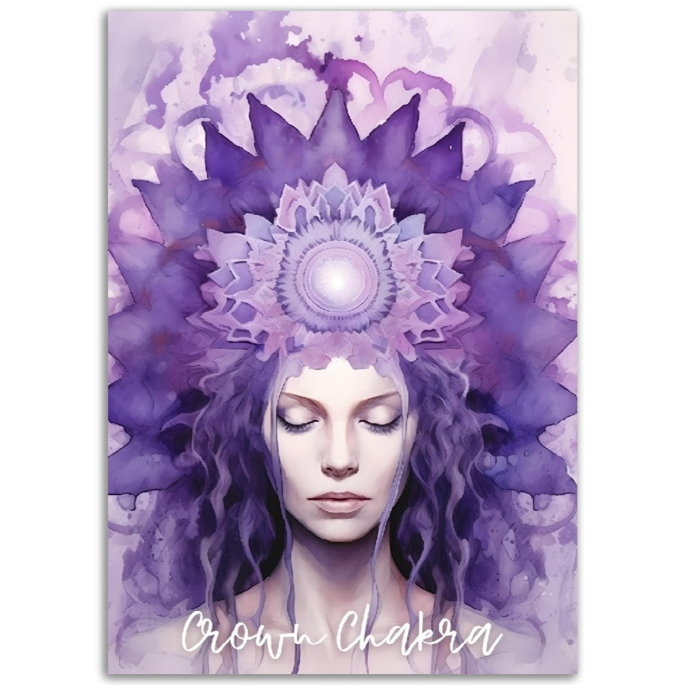 Purple Crown Chakra Poster | Spiritual Manifestation Chakras Mantras | Kundalini Yoga Wall Art | Chakra Collection