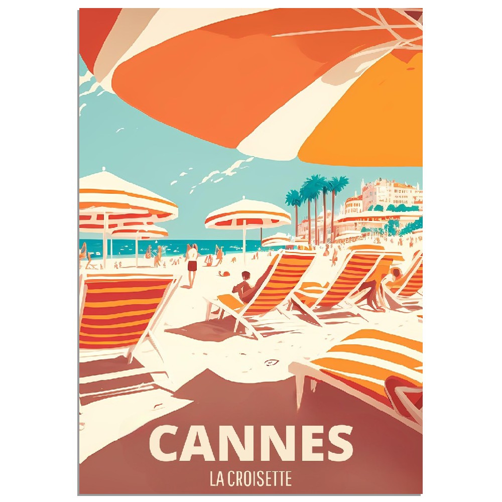 Affiche Cannes La Croisette - France -  Toute en couleurs - 30x40 cm - French Riviera - Poster - Illustration