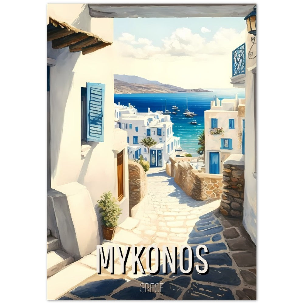 Illustration Mykonos Grèce -  Toute en couleurs - 30x40 cm - Style 1950