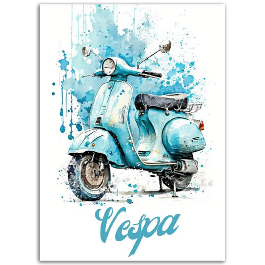 Affiche Scooter Vespa Bleu - Vintage - France - Poster - Illustration