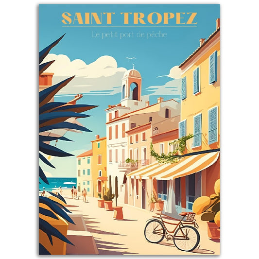 Affiche Saint Tropez - Le Petit Port de pêche - Le Village - French Riviera - France - Poster - Illustration