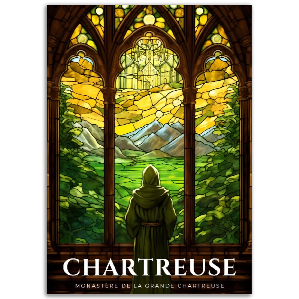 Affiche Grand Vitraux de La Chartreuse - Montagne - Grenoble - Monastère de la Grande Chartreuse - France - Poster - Illustration