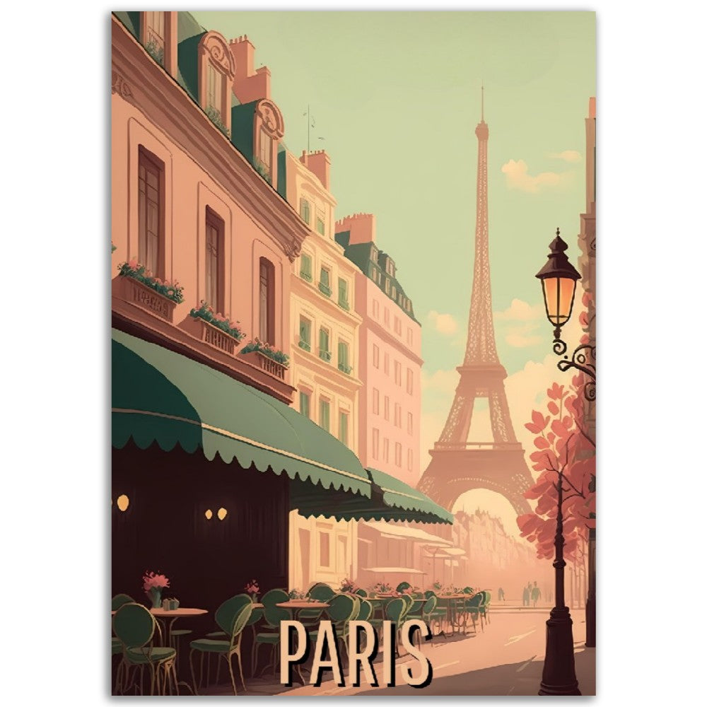 Affiche Vintage Paris en couleurs - Tour Eiffel - France - Poster - Illustration