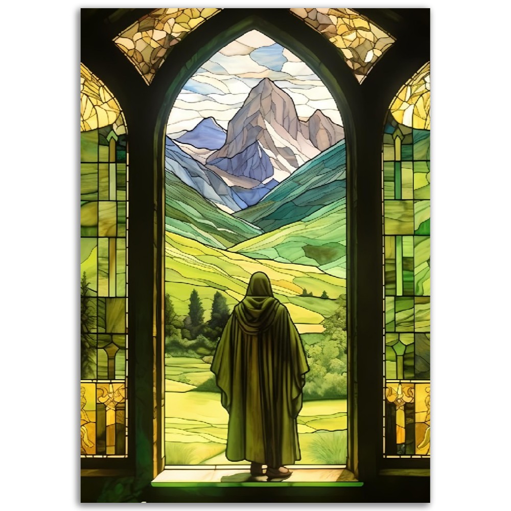 Affiche Vitraux de Montagne - Monastère - Moine - France - Poster - Illustration