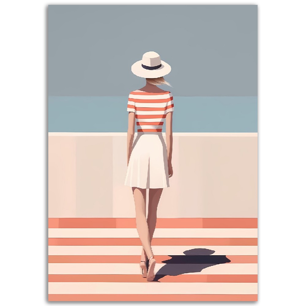 Illustration Minimaliste "La marinière"- Femme - Dame - Bord de mer - France - Poster - Illustration