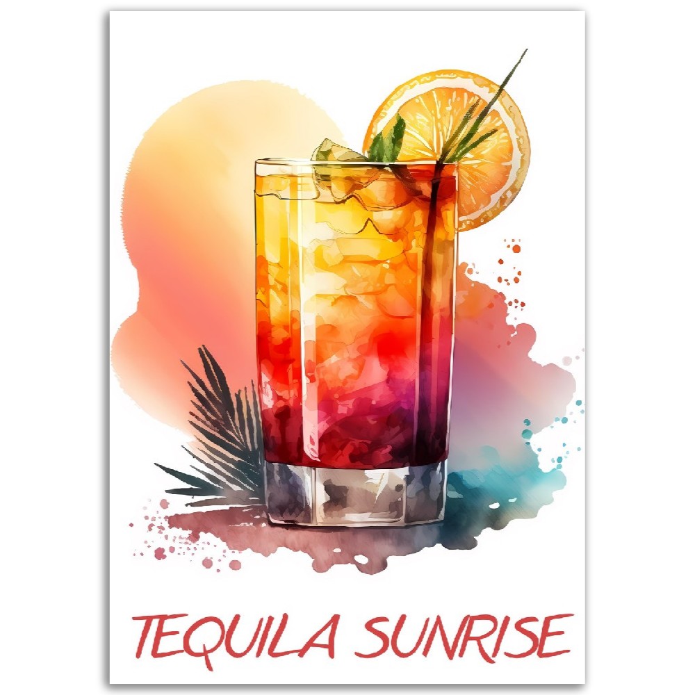 Affiche Tequila Sunrise Cocktail - Toute en couleurs  - Poster - Illustration