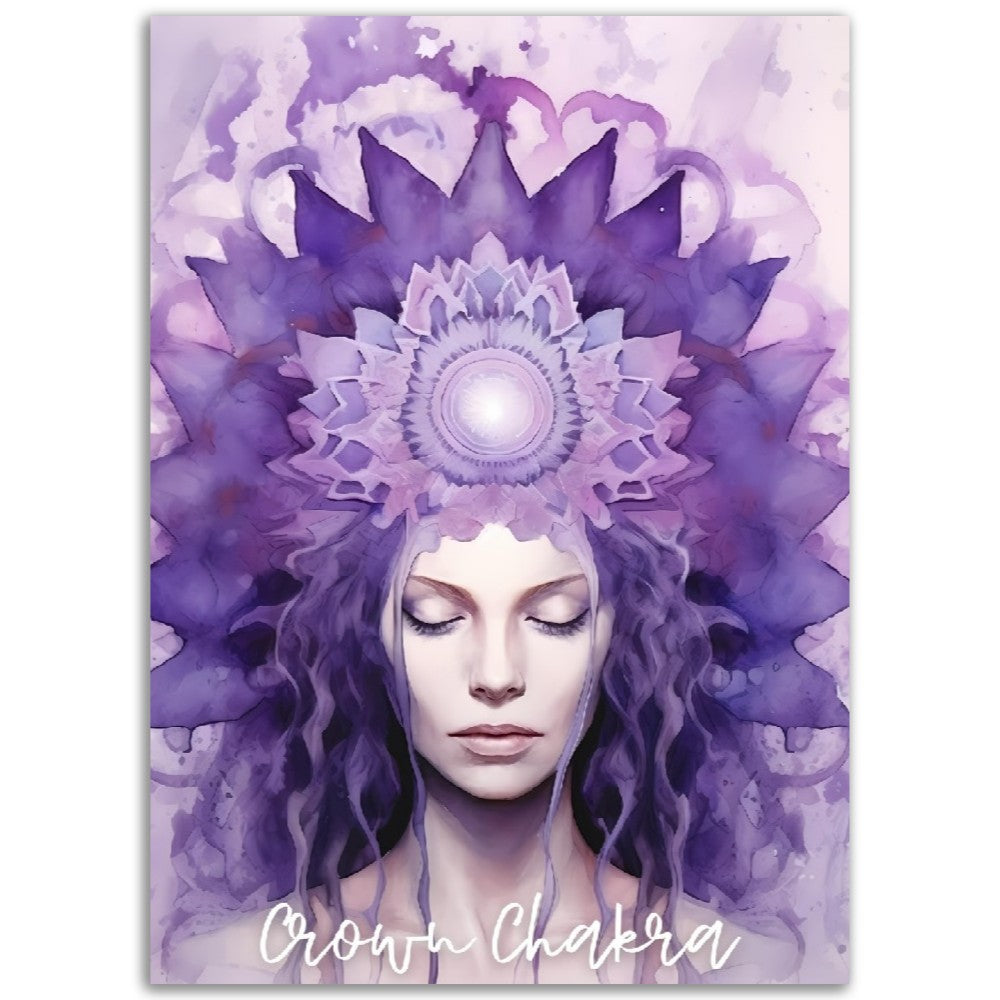 Purple Crown Chakra Poster | Spiritual Manifestation Chakras Mantras | Kundalini Yoga Wall Art | Chakra Collection