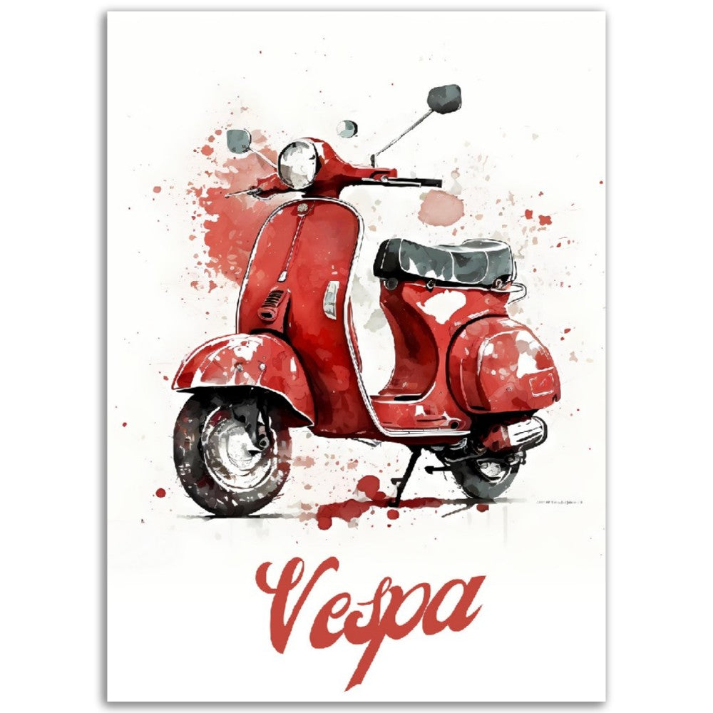 Affiche Scooter Vespa rouge - Vintage - France - Poster - Illustration