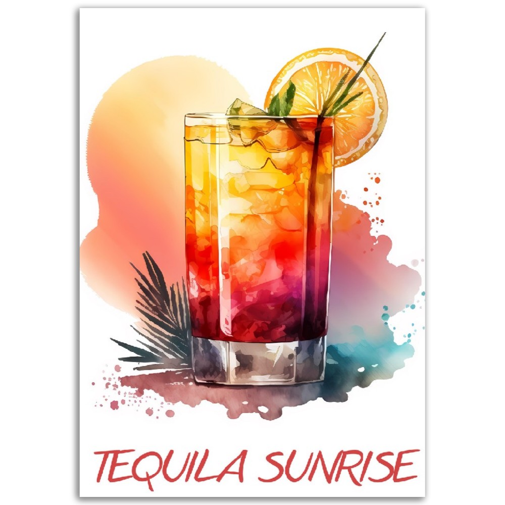 Affiche Tequila Sunrise Cocktail - Toute en couleurs  - Poster - Illustration